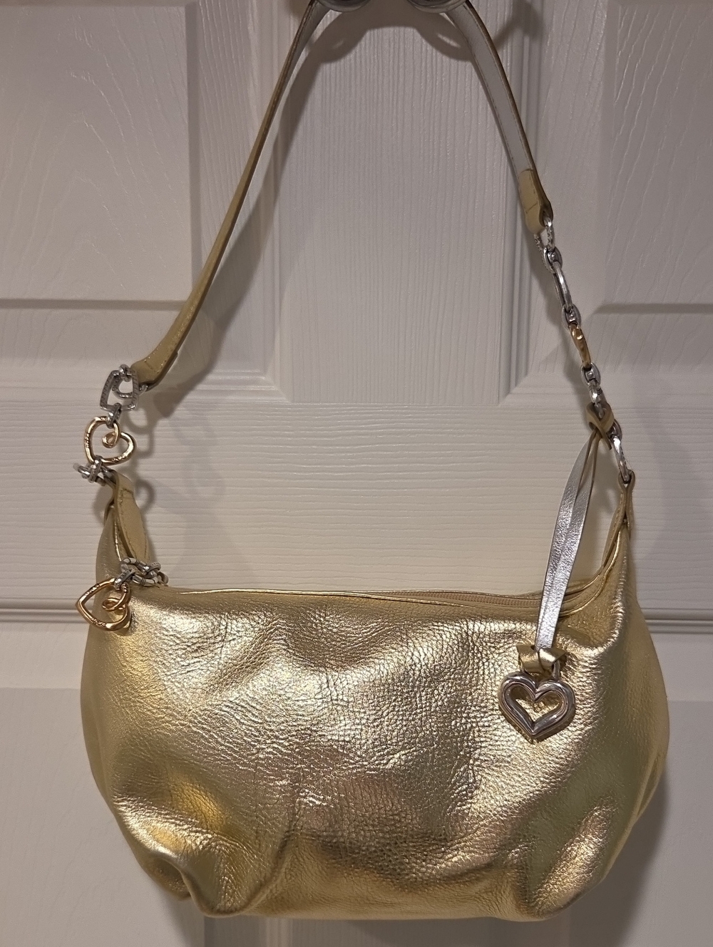 Brighton Leather Metallic Gold Heart Charm Shoulder Bag "Like New"